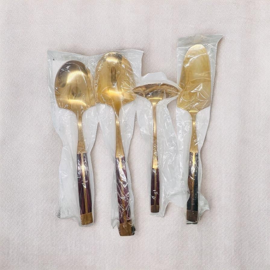 Mid Century Modern Flatware Set in Rosewood & Bronze-Teak Case, Thailand- 100 Pieces - 10