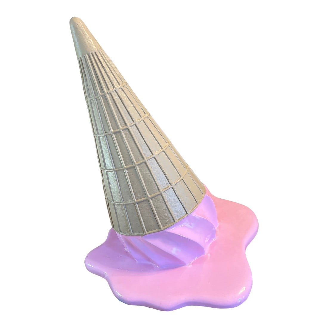 1970s Oversized, Fiberglass, Melting, Hot Pink Ice Cream Cone: Up for consideration is a beautiful fiberglass hot pink melting ice cream cone sculpture. This would look lovely on display in your home and it is a great find for the interior design enthusiast. Plea