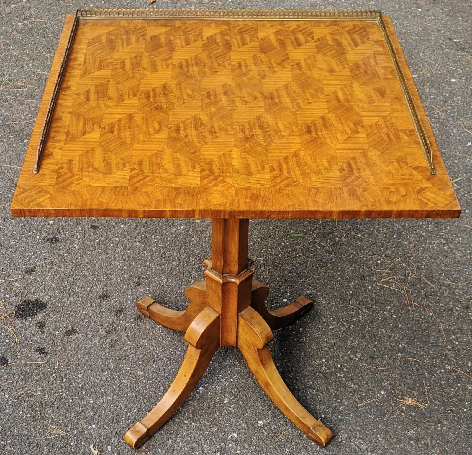 Vintage English Style Satin Wood Bronze Gallery Tilt-Top Table by Baker Furniture - 13
