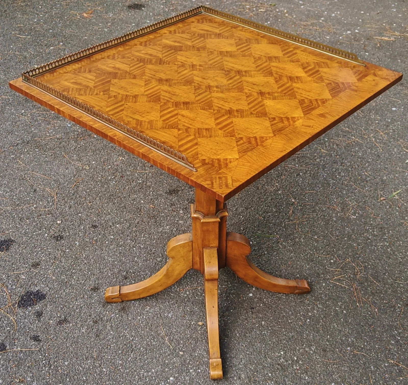 Vintage English Style Satin Wood Bronze Gallery Tilt-Top Table by Baker Furniture - 2