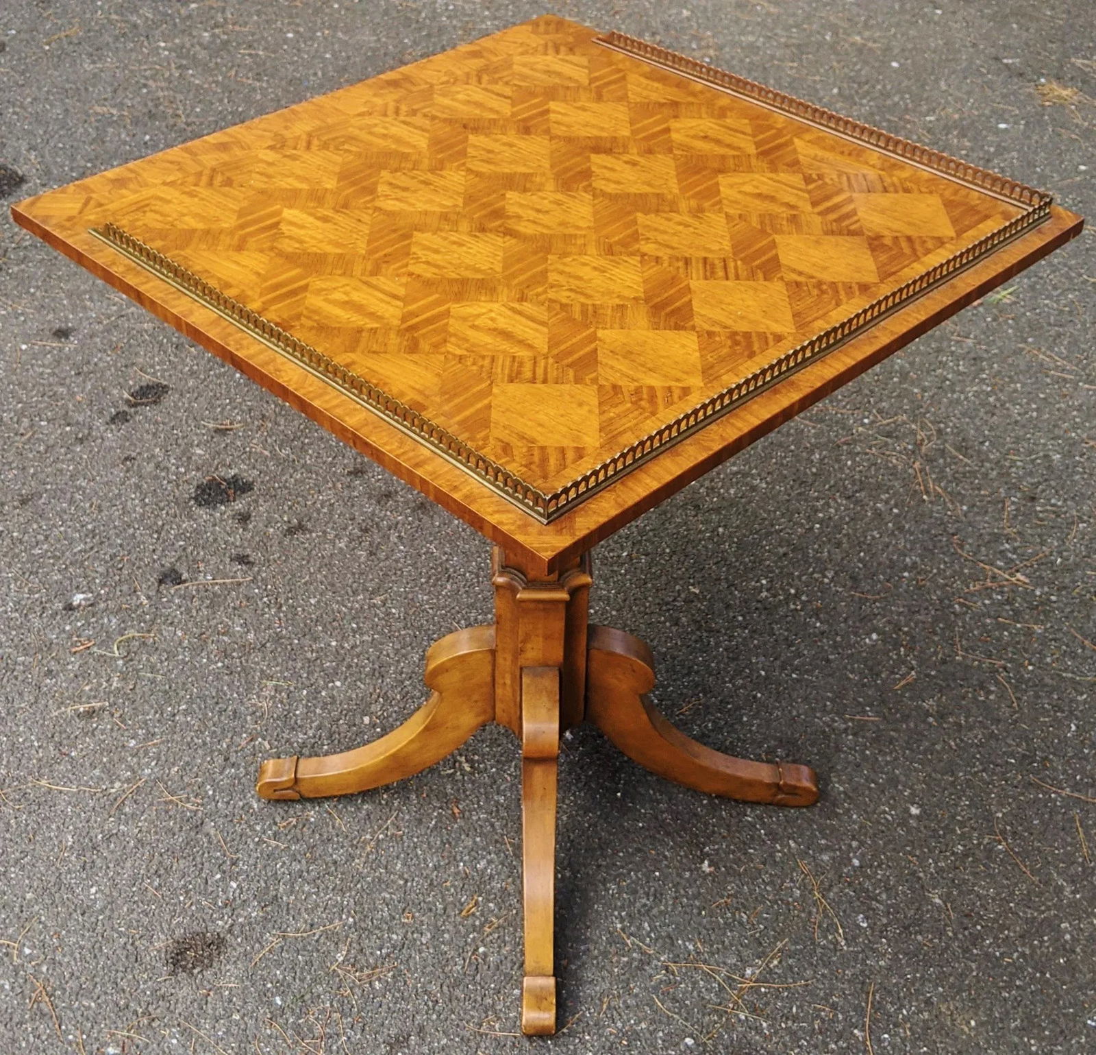 Vintage English Style Satin Wood Bronze Gallery Tilt-Top Table by Baker Furniture - 4