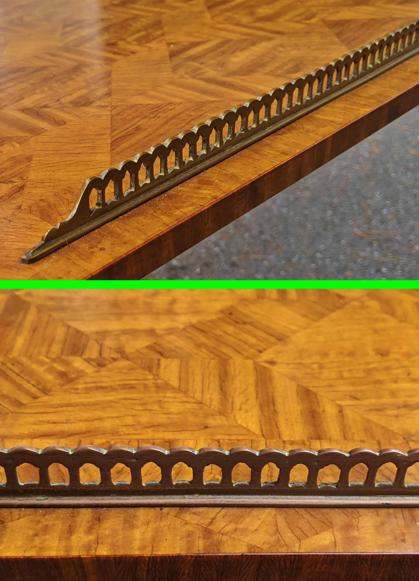 Vintage English Style Satin Wood Bronze Gallery Tilt-Top Table by Baker Furniture - 7