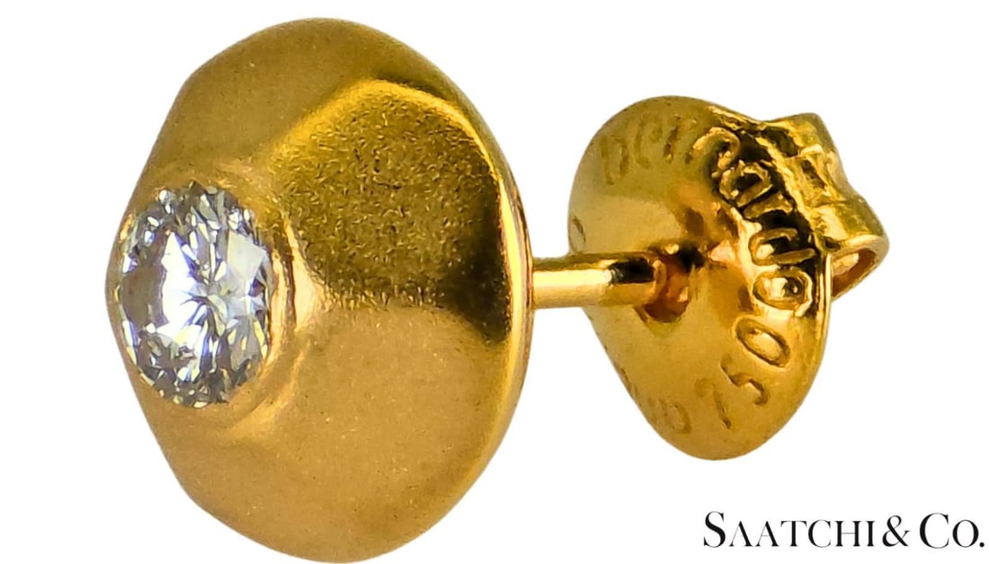 Late 20th Century 18k (750) Yellow Gold - Natural Round VVS-vs Diamond: Womens Earrings, Set of 2 - 3