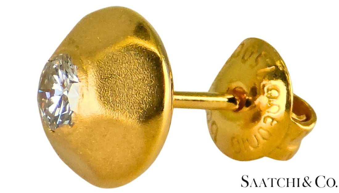 Late 20th Century 18k (750) Yellow Gold - Natural Round VVS-vs Diamond: Womens Earrings, Set of 2 - 5