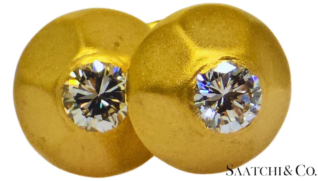 Late 20th Century 18k (750) Yellow Gold - Natural Round VVS-vs Diamond: Womens Earrings, Set of 2 - 7