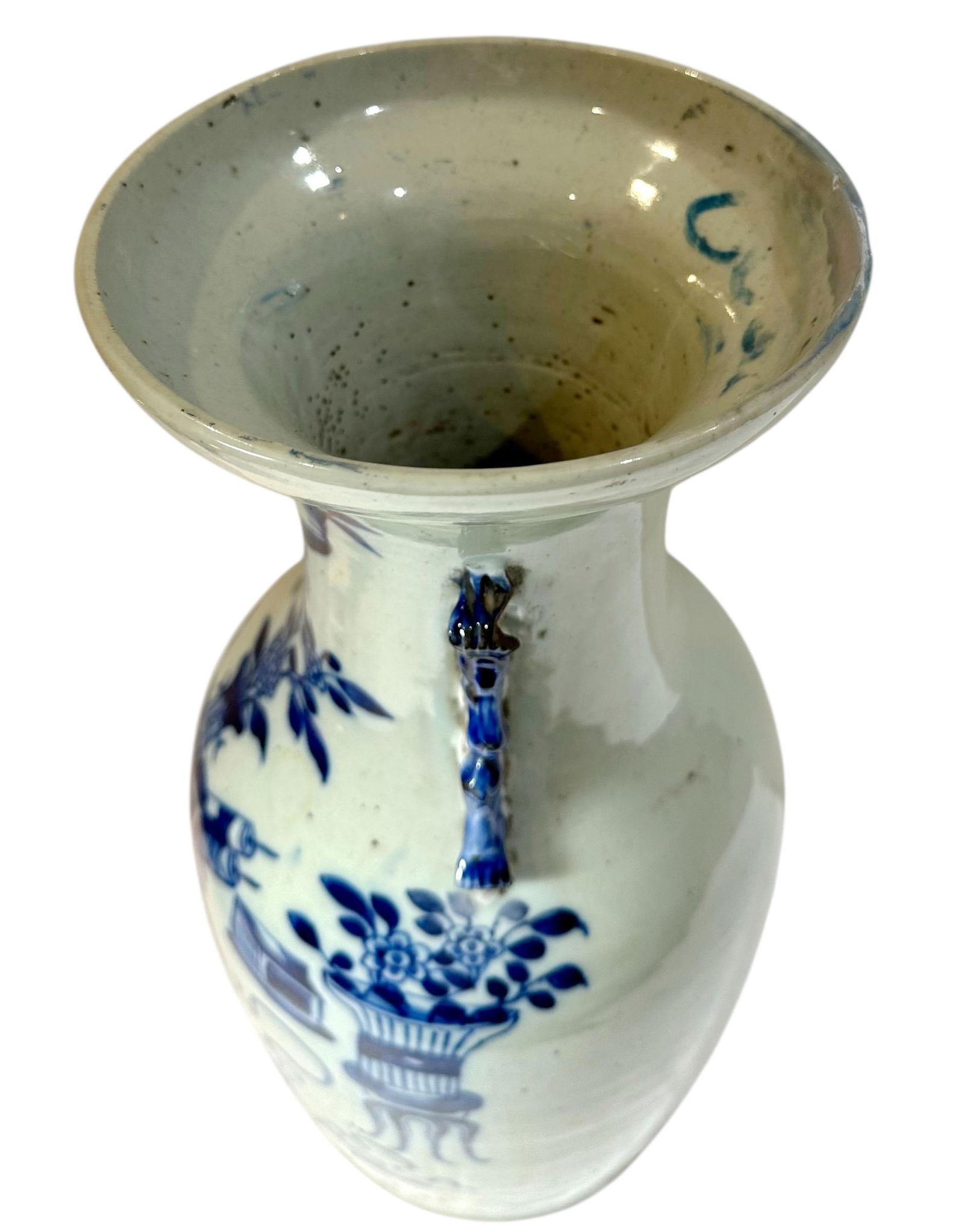 19th Century Chinese Blue and White Vase With Celadon Cast and Foo Dog Handles - 9