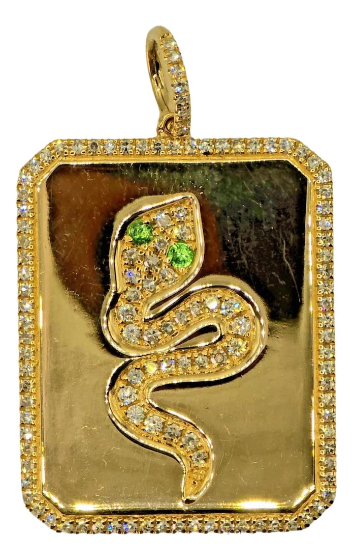 Late 20th Century Snake Pendant Natural VVS Diamond & Natural Tsavorite 14k (585) Yellow Gold: 14K Yellow Gold Natural Diamond & Tsavorite Pendant Metal Type: 14K (585) Yellow Gold Total Item Weight: 7.7 Grams 1) Natural Diamond Weight: 1.45 Ct. Diamond Clarity Grade: VVS-VS Diamond Color Grade