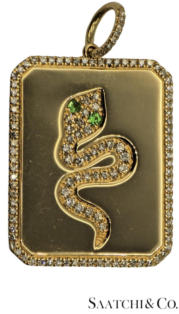Late 20th Century Snake Pendant Natural VVS Diamond & Natural Tsavorite 14k (585) Yellow Gold - 2