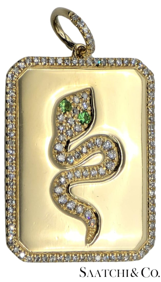 Late 20th Century Snake Pendant Natural VVS Diamond & Natural Tsavorite 14k (585) Yellow Gold - 4