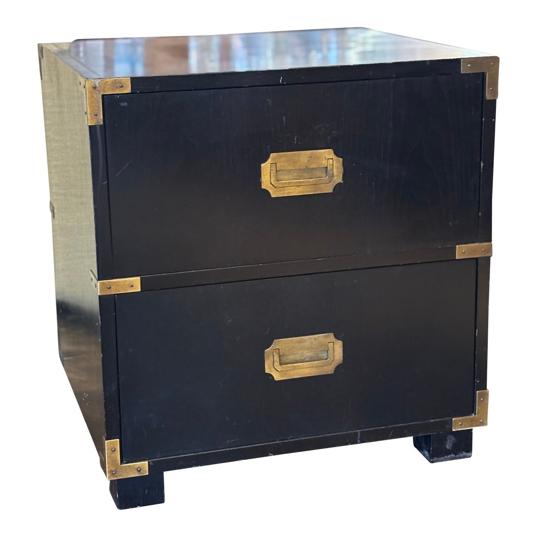 1970s Baker Furniture Black Stained Campaign Nightstand (1 of 8)