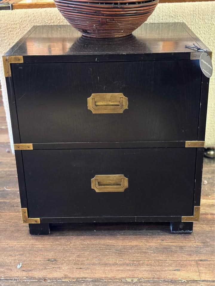 1970s Baker Furniture Black Stained Campaign Nightstand - 3