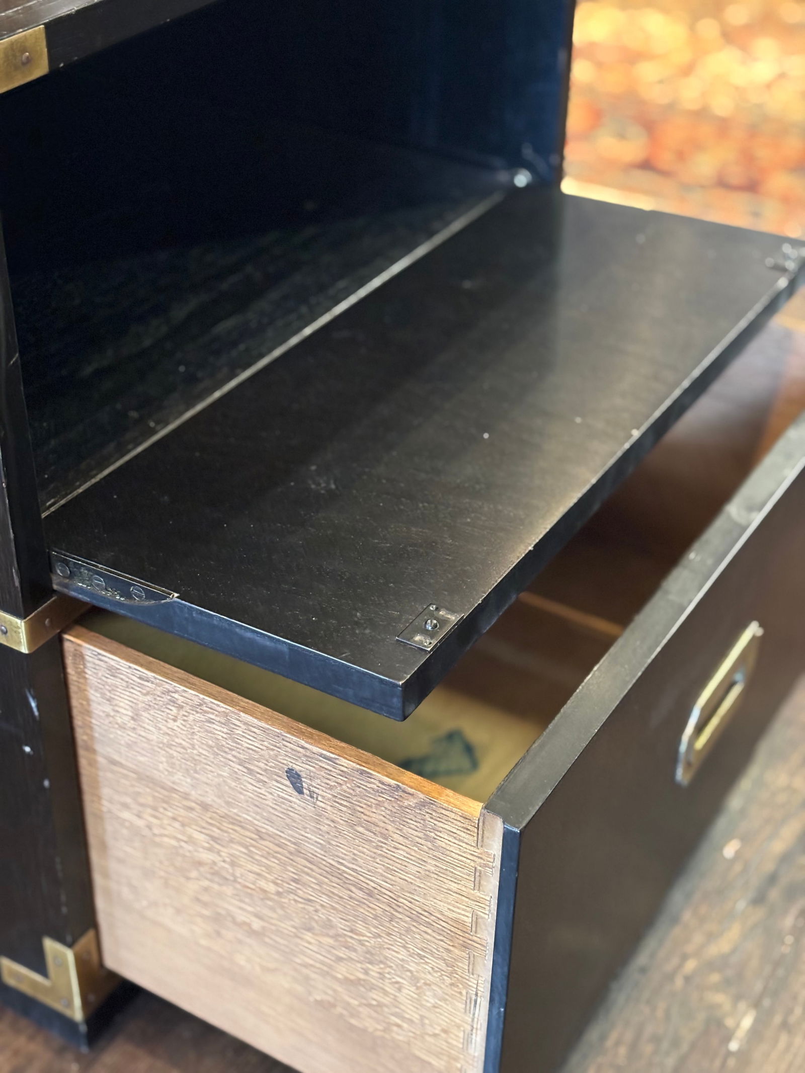 1970s Baker Furniture Black Stained Campaign Nightstand - 7