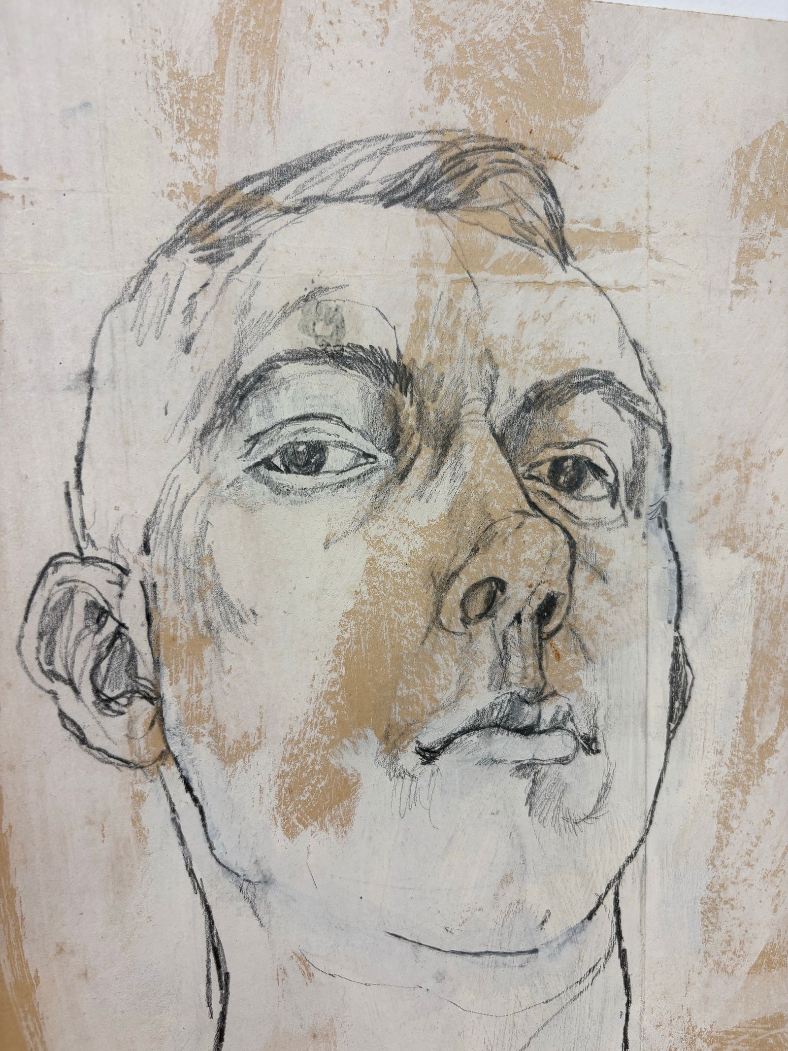 Mid-Century Modern Abstract Portrait Drawing "“ 1958 Signed Expressionist Artwork by Jerry - 3