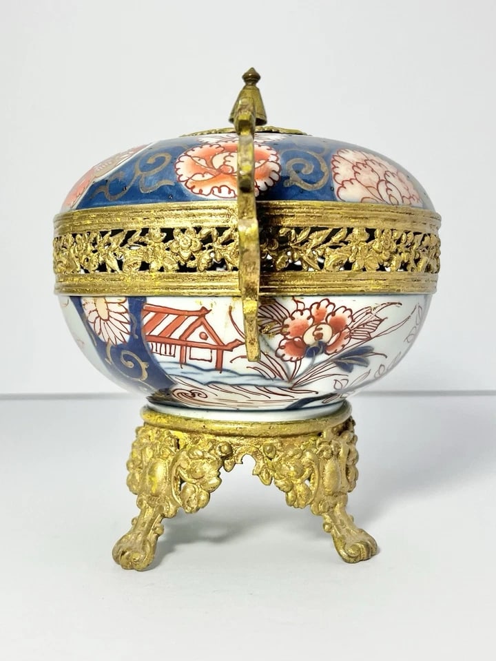 19th Century Antique Imari Dore Japanese Porcelain Gold Gilt Potpourri, Foo Dogs - 5