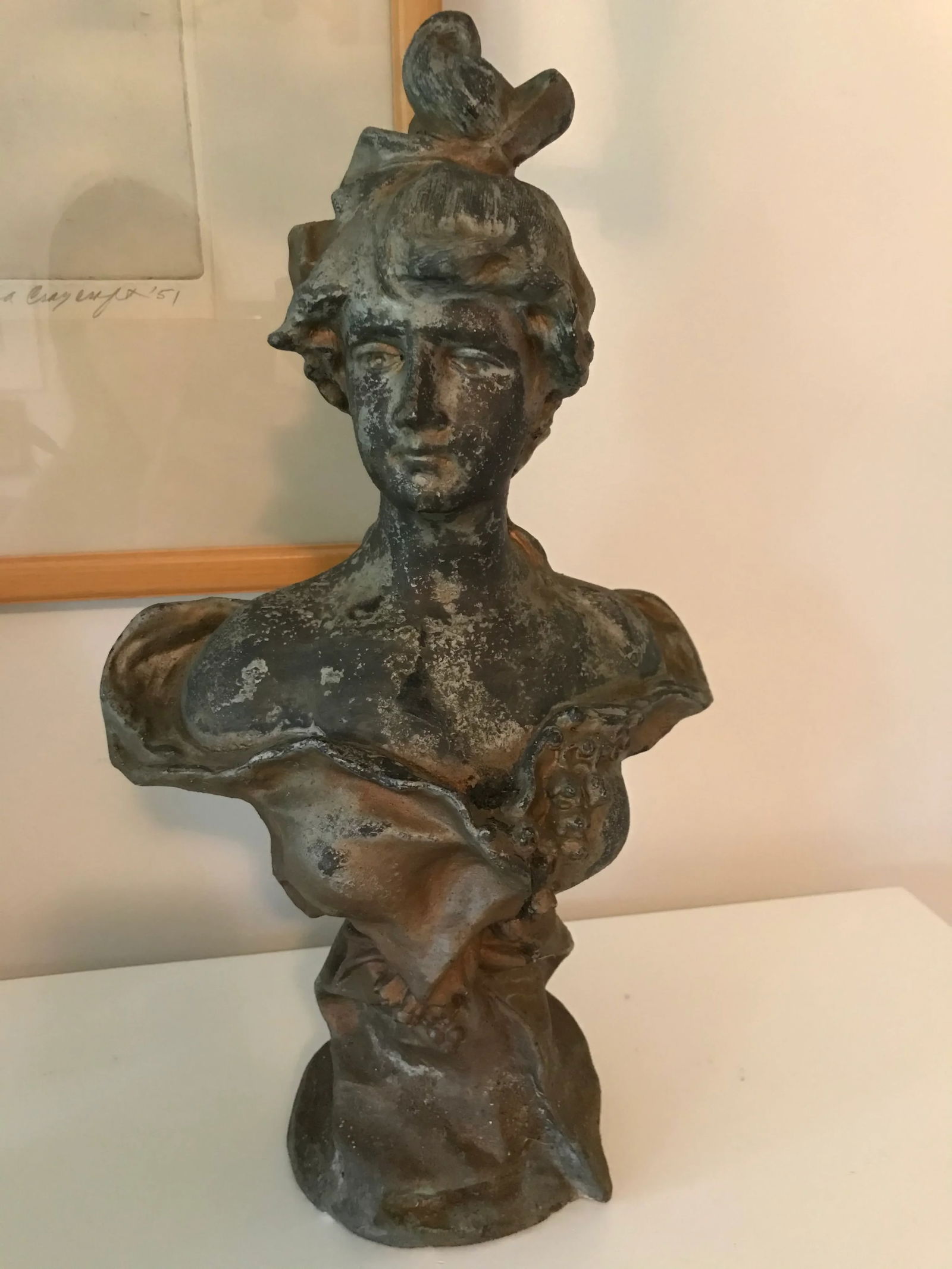 Antique Art Nouveau Craved Ceramic Woman Bust - 11