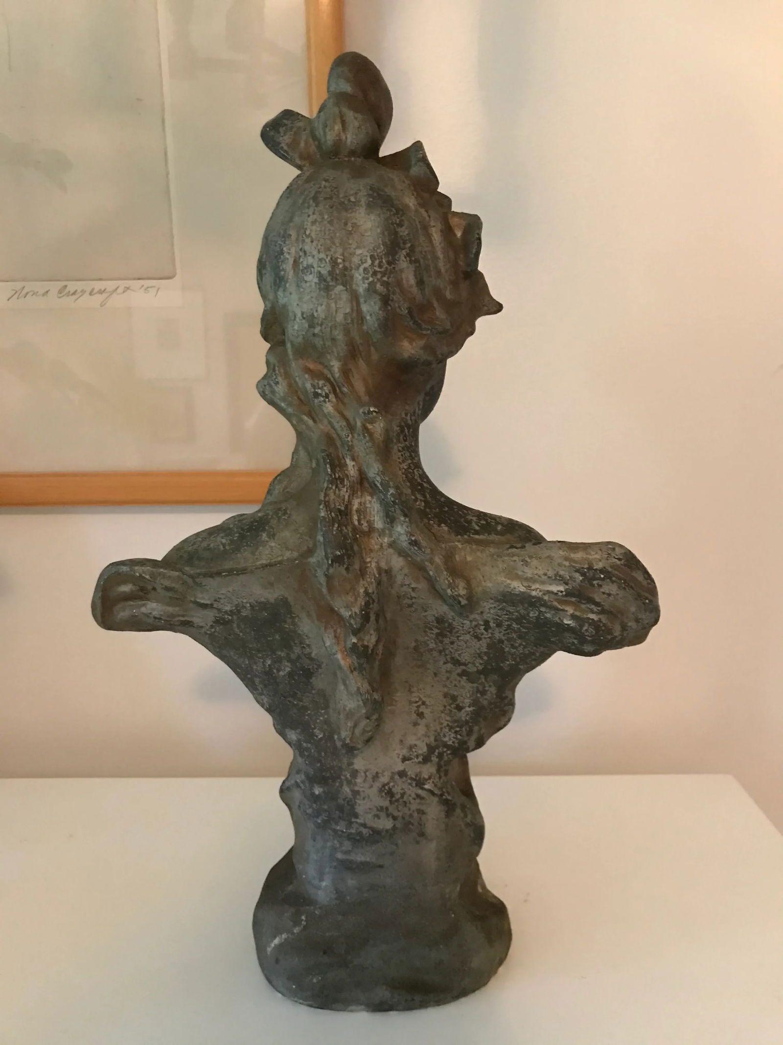 Antique Art Nouveau Craved Ceramic Woman Bust - 2