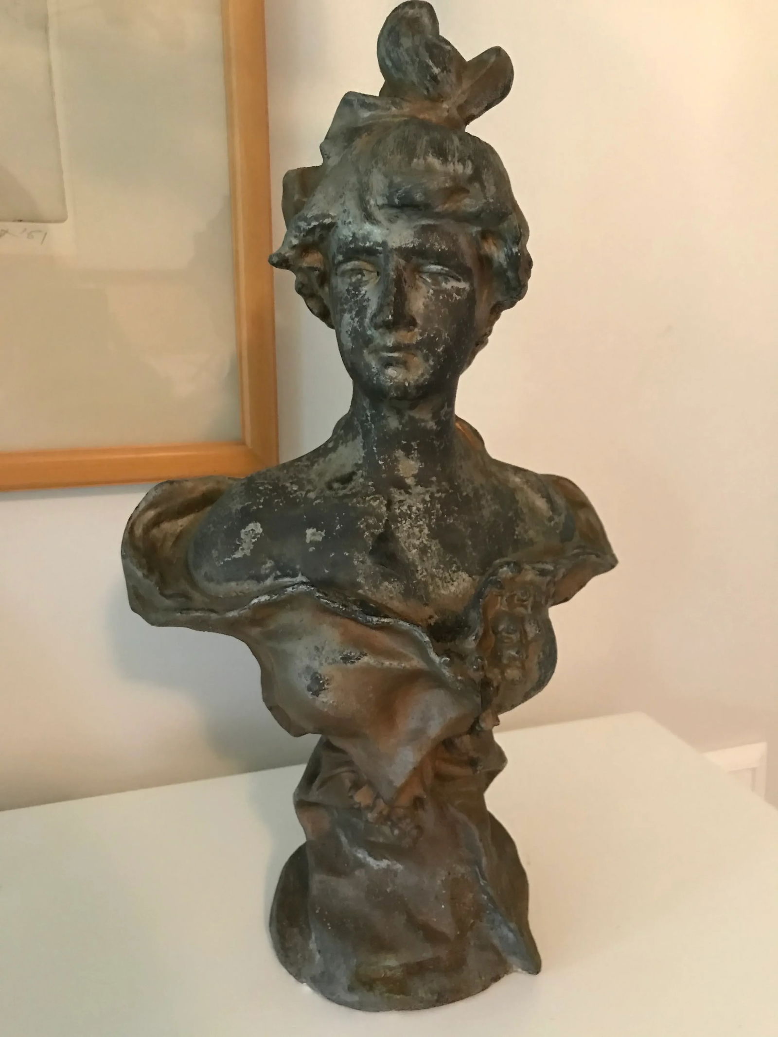 Antique Art Nouveau Craved Ceramic Woman Bust - 6
