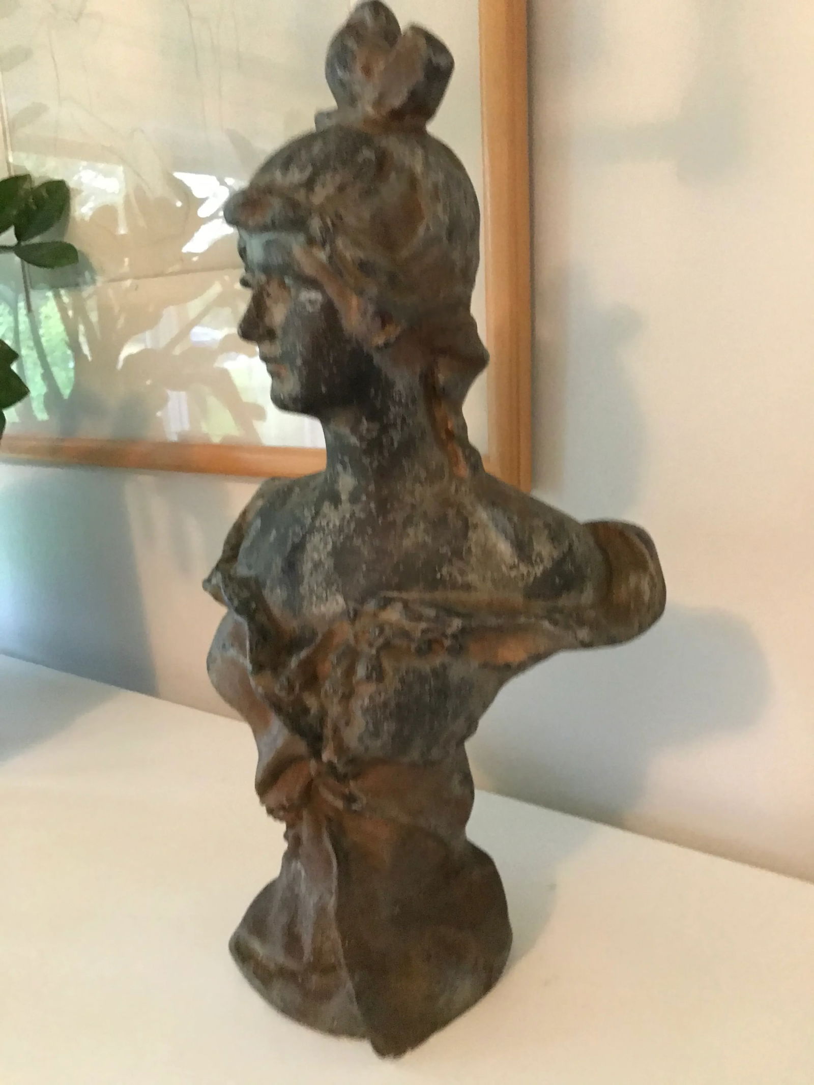 Antique Art Nouveau Craved Ceramic Woman Bust - 7