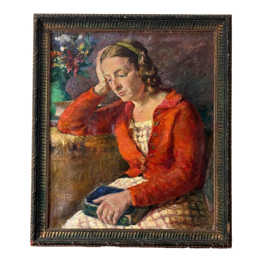 Antique French Impressionist Woman Oil Portrait Painting: An absolutely stunning early 20th century French impressionist oil portrait painting of a woman. The painting is beautifully executed with bright colors. The subject manner is really stunning in perso