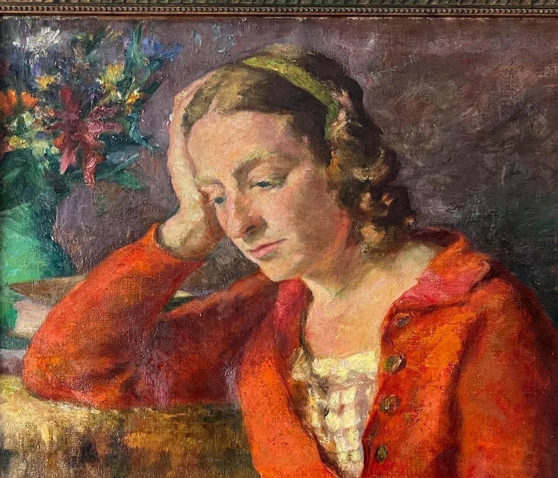 Antique French Impressionist Woman Oil Portrait Painting - 3