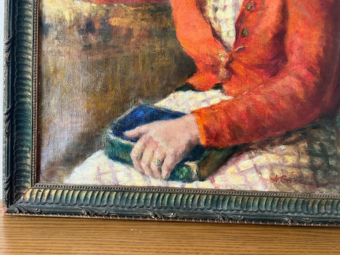 Antique French Impressionist Woman Oil Portrait Painting - 4