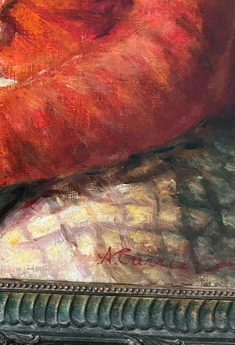 Antique French Impressionist Woman Oil Portrait Painting - 5