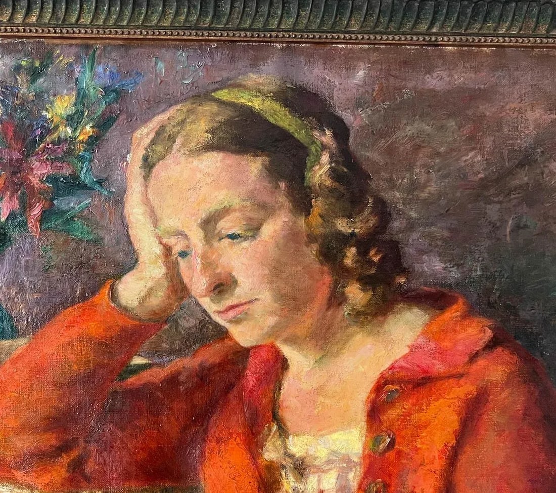 Antique French Impressionist Woman Oil Portrait Painting - 6