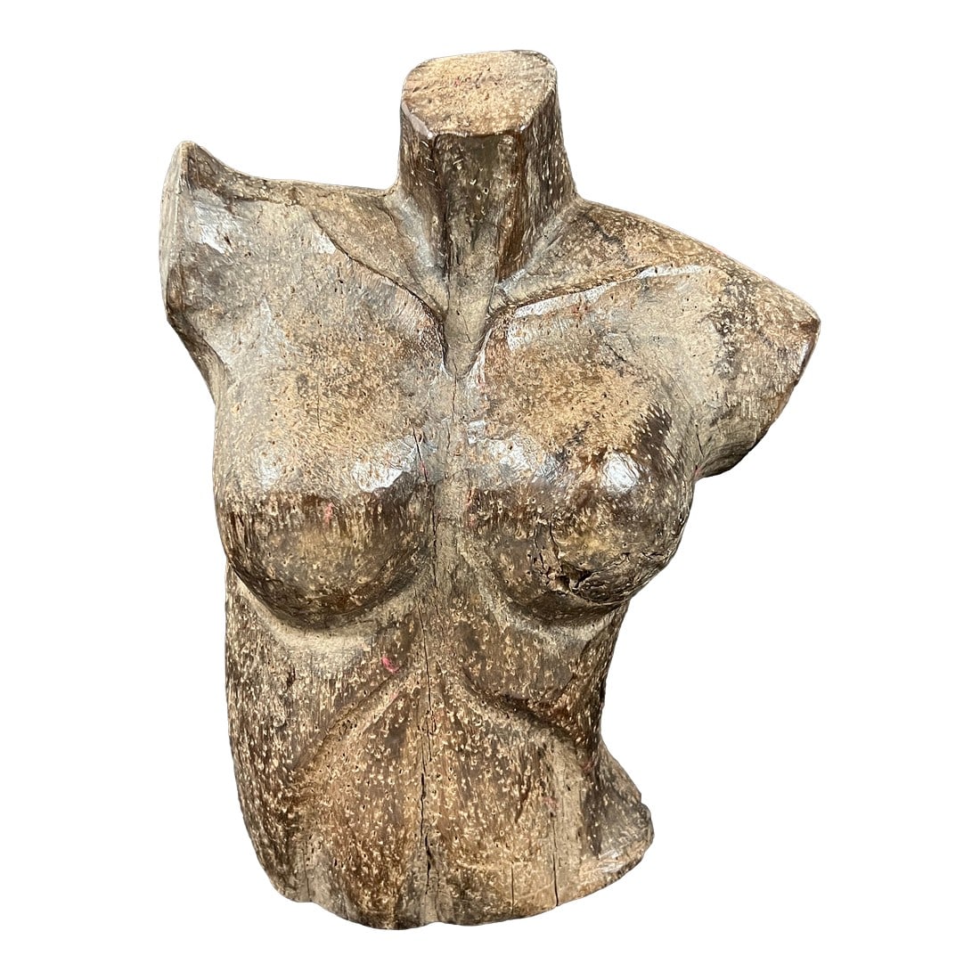Late 20th Century Vintage Carved Solid Wood Female Torso Sculpture: ITEM NAME: Late 20th Century Carved Solid Wood Female Torso Sculpture ORIGIN: Philippines AGES: Late 20th Century MATERIALS: Solid Wood MEASUREMENT: 13 inches high X 9.5 inches wide X 6 inches depth.