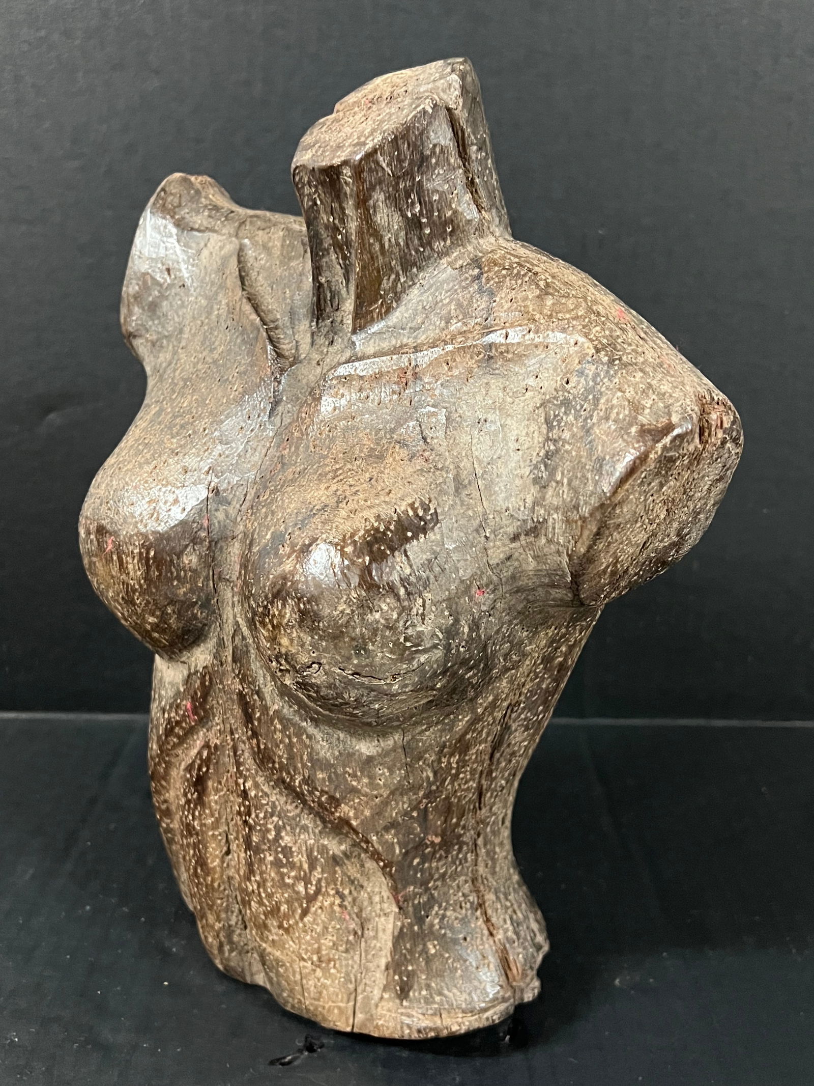 Late 20th Century Vintage Carved Solid Wood Female Torso Sculpture - 2