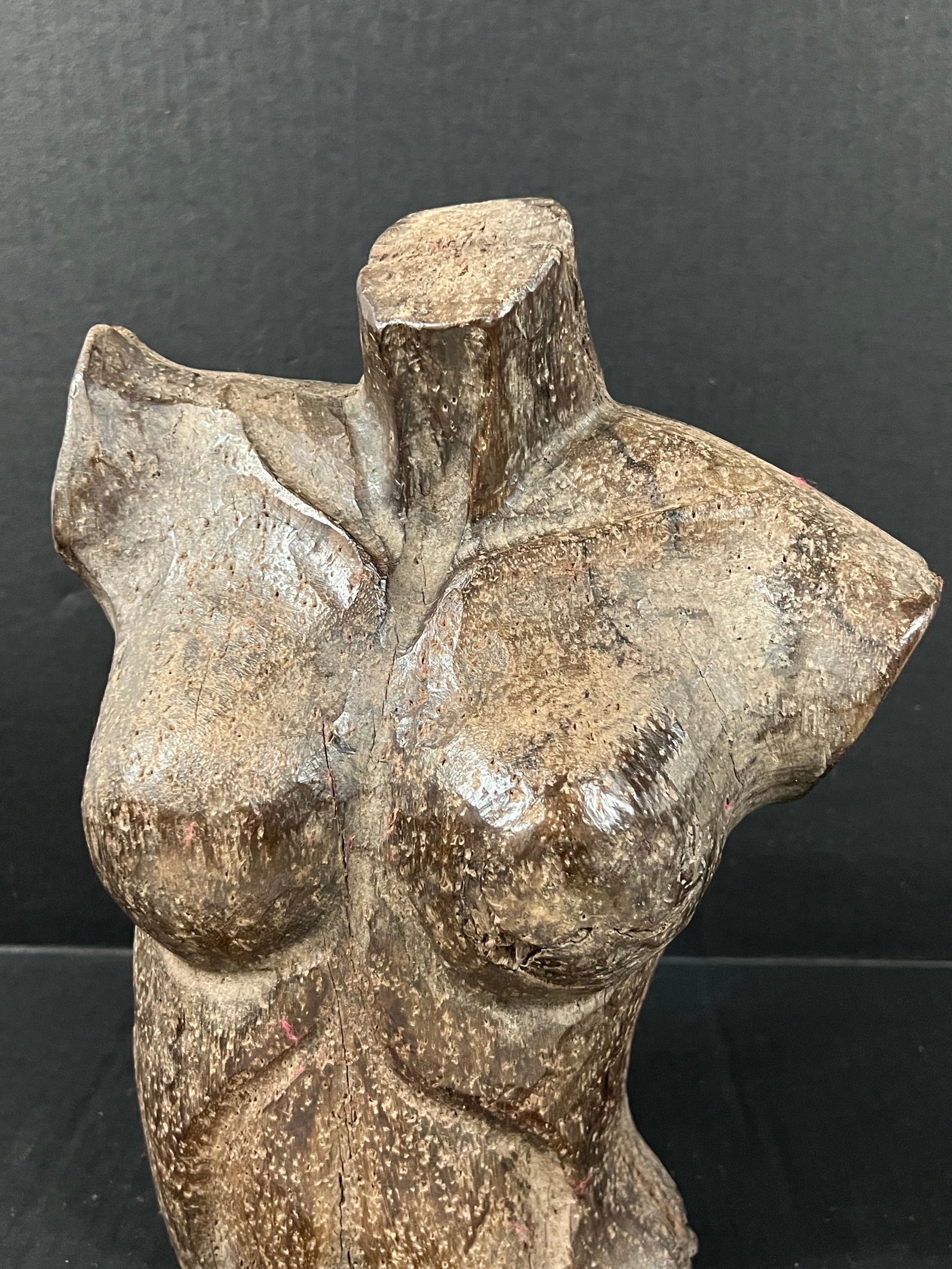 Late 20th Century Vintage Carved Solid Wood Female Torso Sculpture - 4