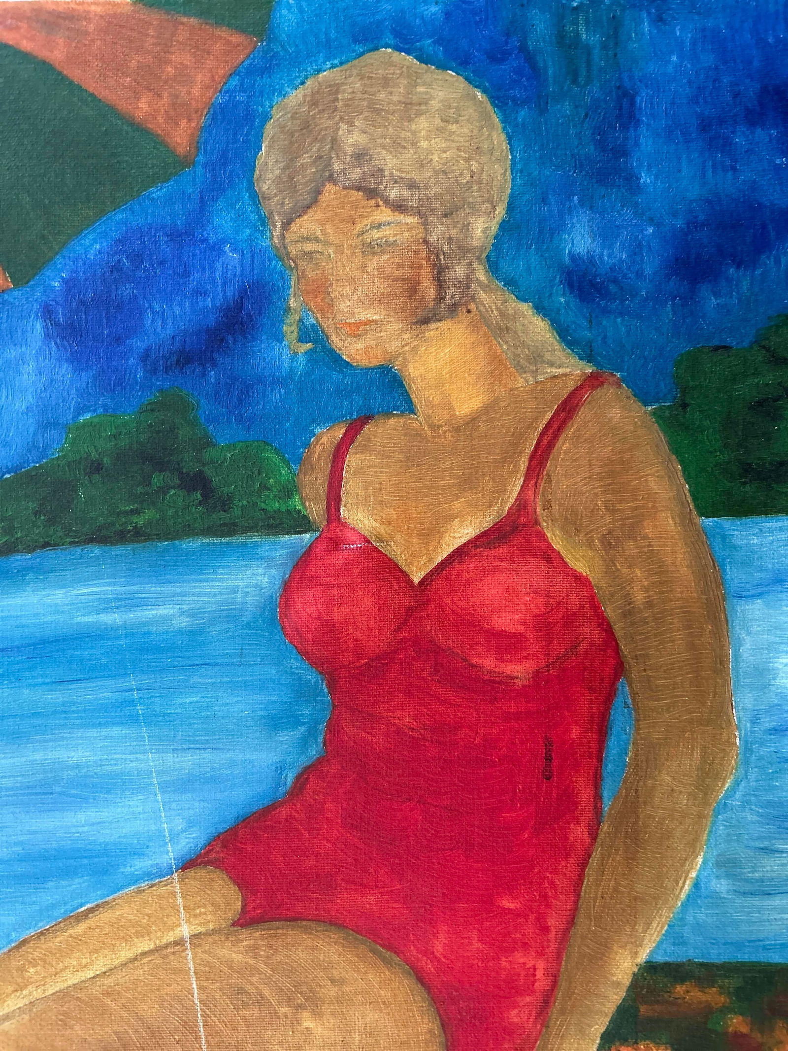 1970s Vintage "˜Bather' Painting in Manner of 1920's -1950's Unsigned and Unframed - 2