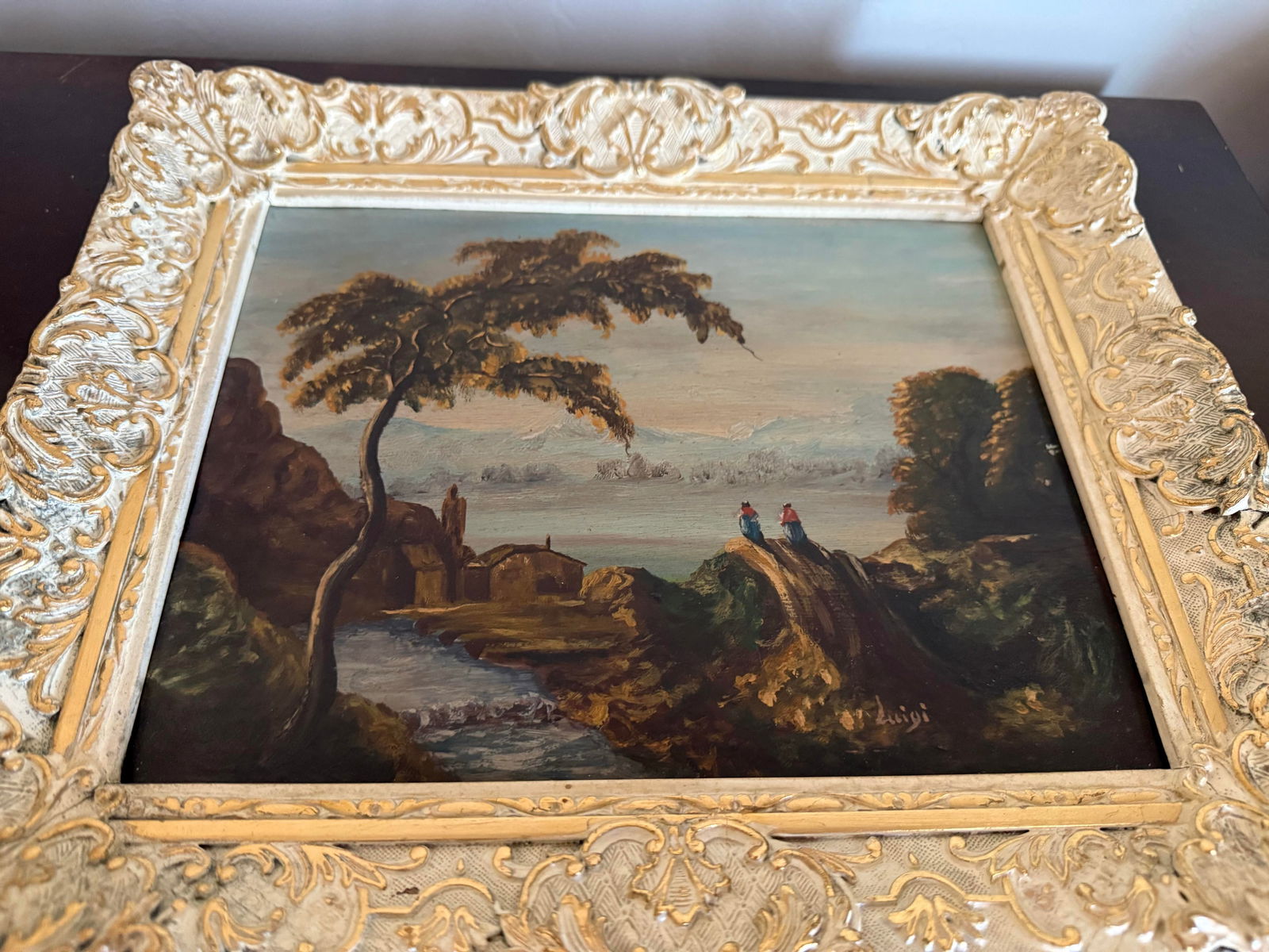 Original Oil Pastoral Landscape Painting in the Style of Romantic Period. Signed Luigi Lower R. Gold - 10