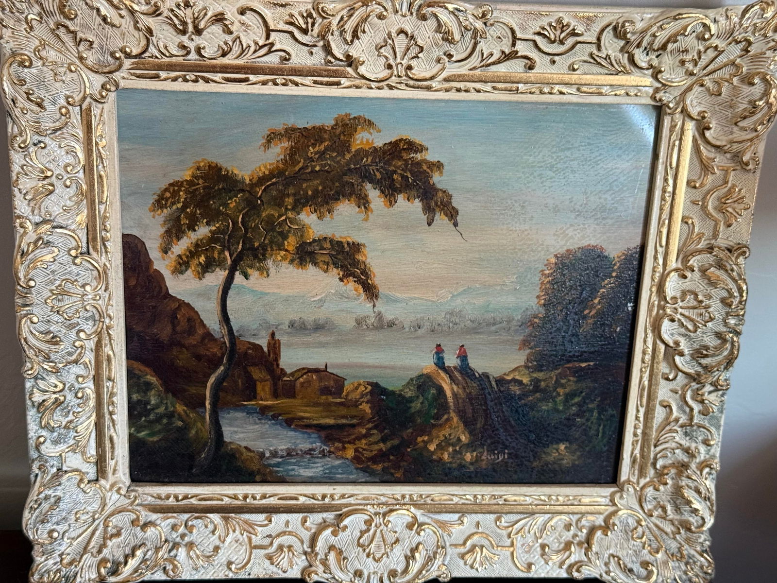 Original Oil Pastoral Landscape Painting in the Style of Romantic Period. Signed Luigi Lower R. Gold - 2