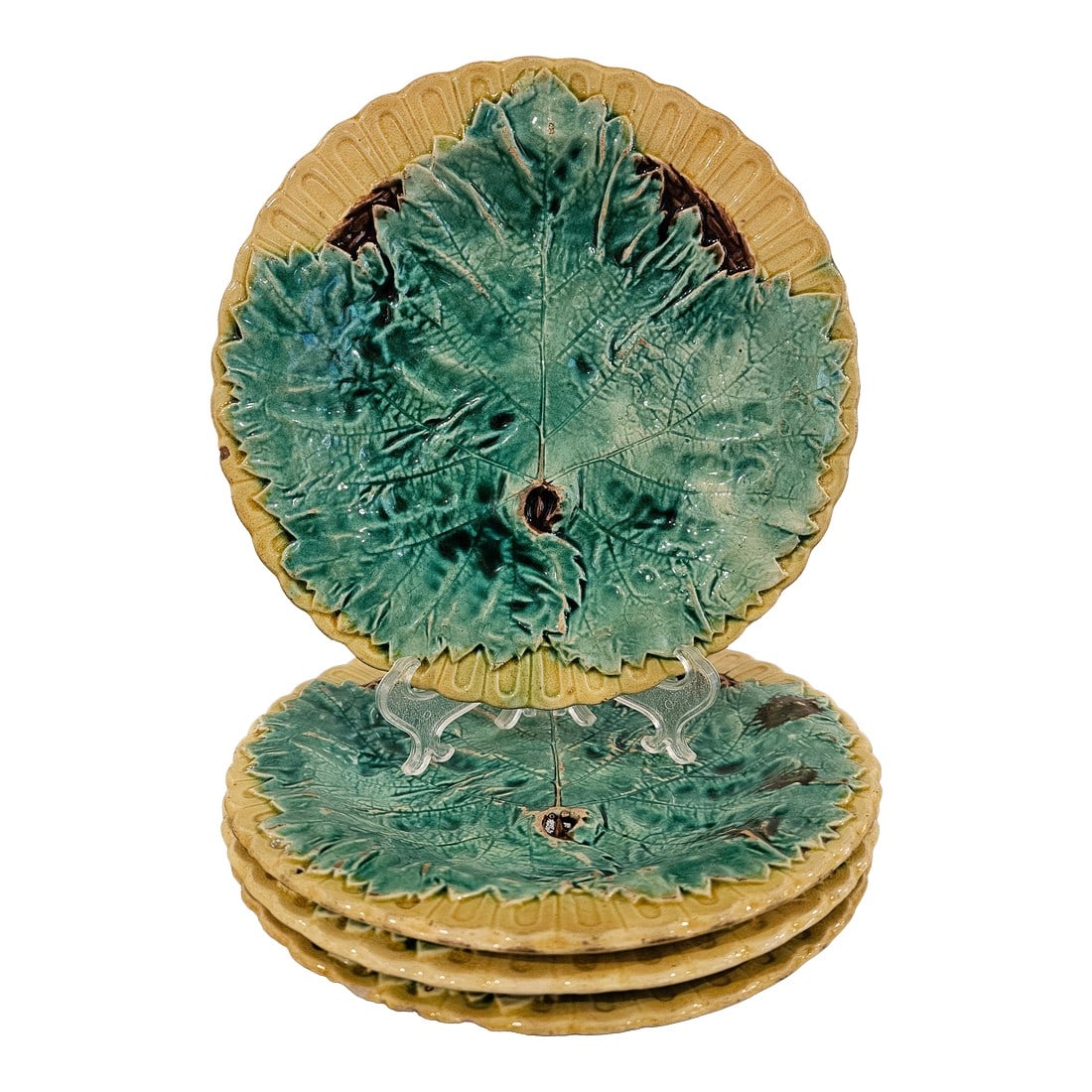 19th Century Begonia Leaf Majolica Plates -Set of 4 (1 of 9)