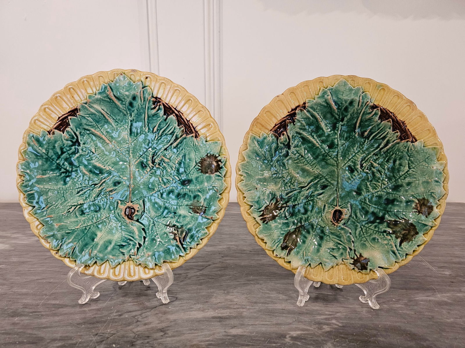 19th Century Begonia Leaf Majolica Plates -Set of 4 - 4