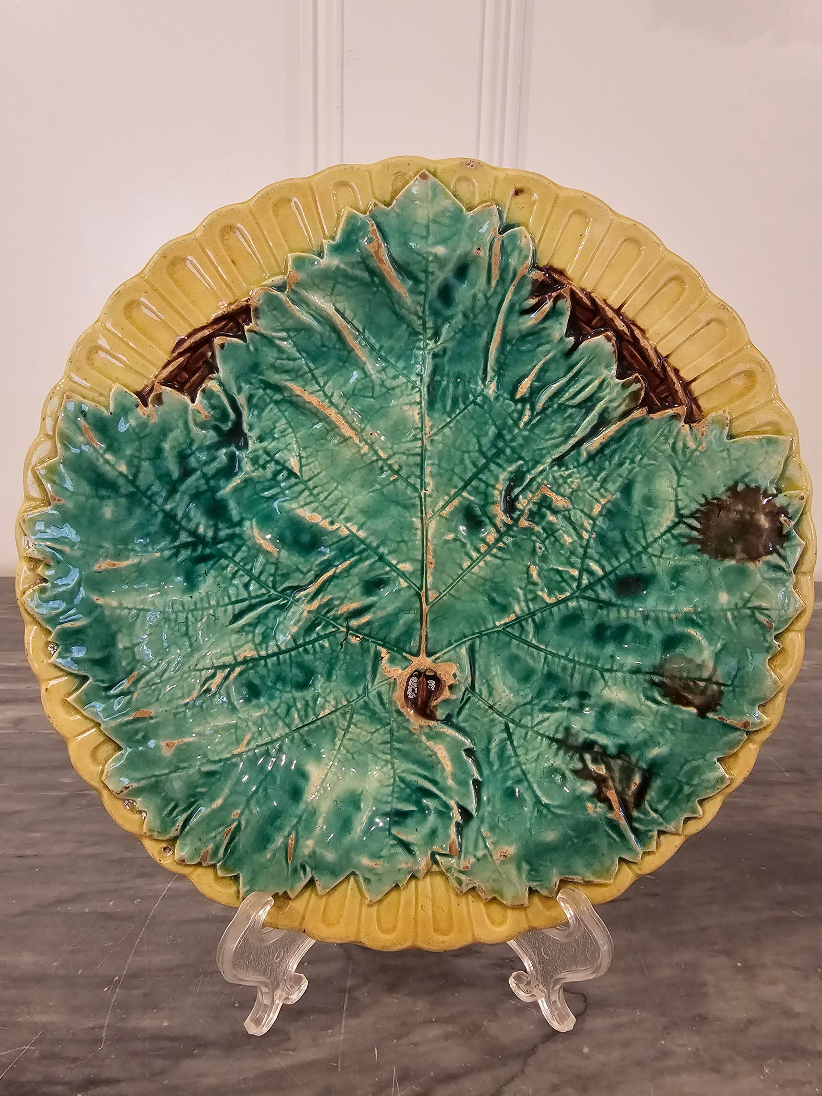 19th Century Begonia Leaf Majolica Plates -Set of 4 - 6