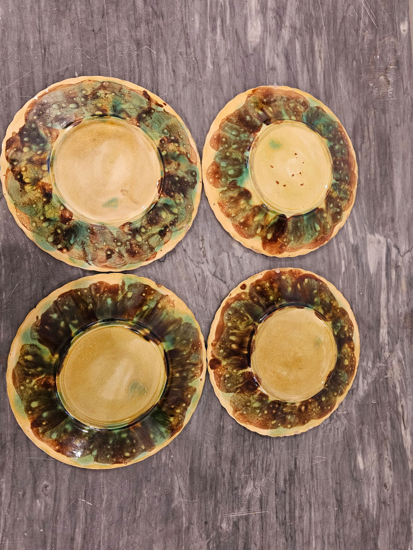 19th Century Begonia Leaf Majolica Plates -Set of 4 - 7