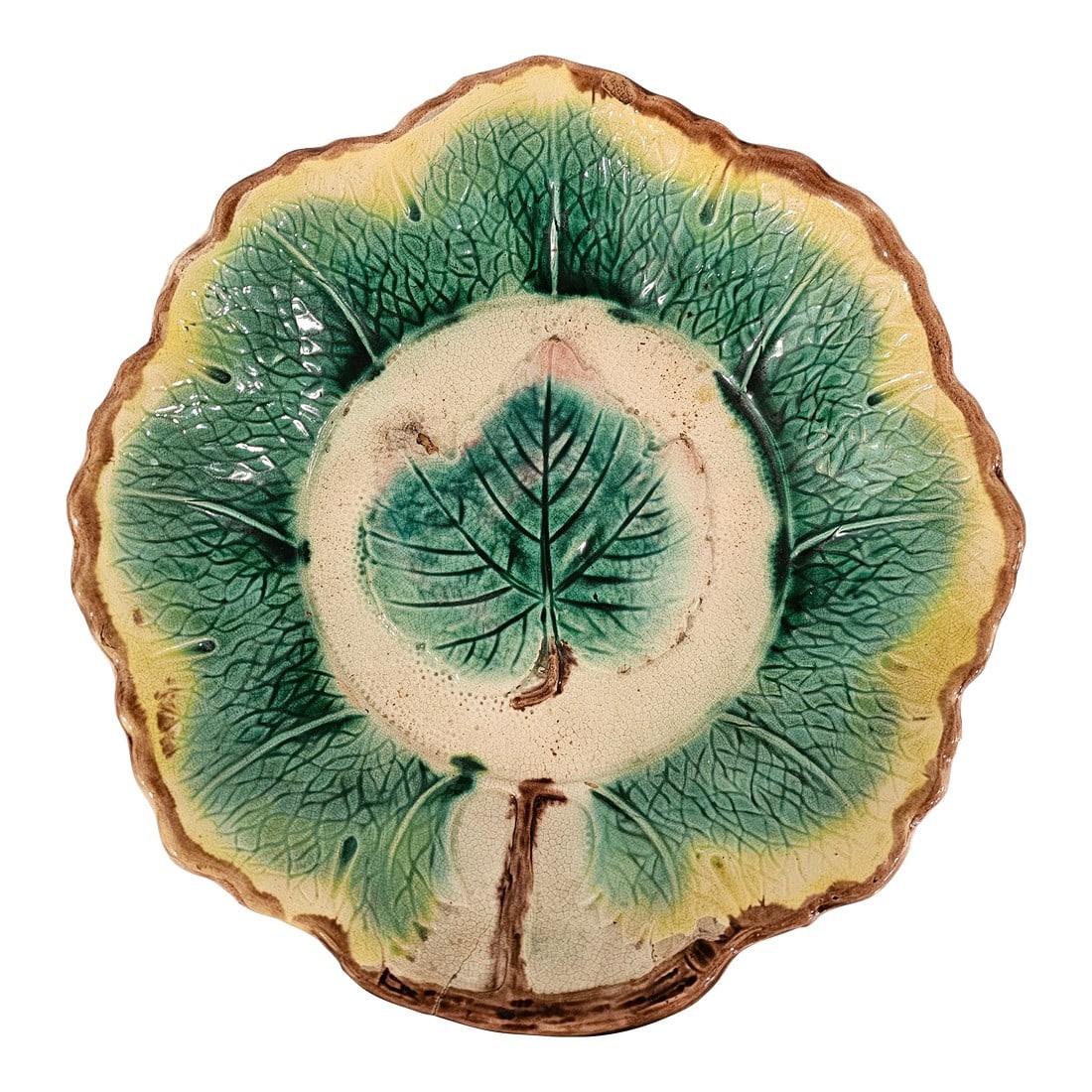 19th Century Majolica Grape Leaf Bowl (1 of 8)
