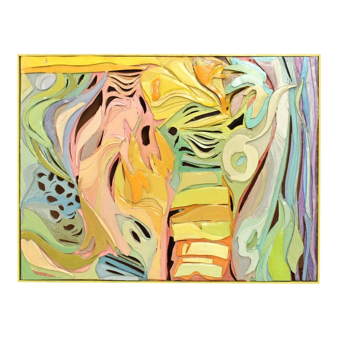 Mid 20th Century Vintage Mixed Media Postmodern Pastel Tone Painting Wall Sculpture #2, Framed (1 of 9)