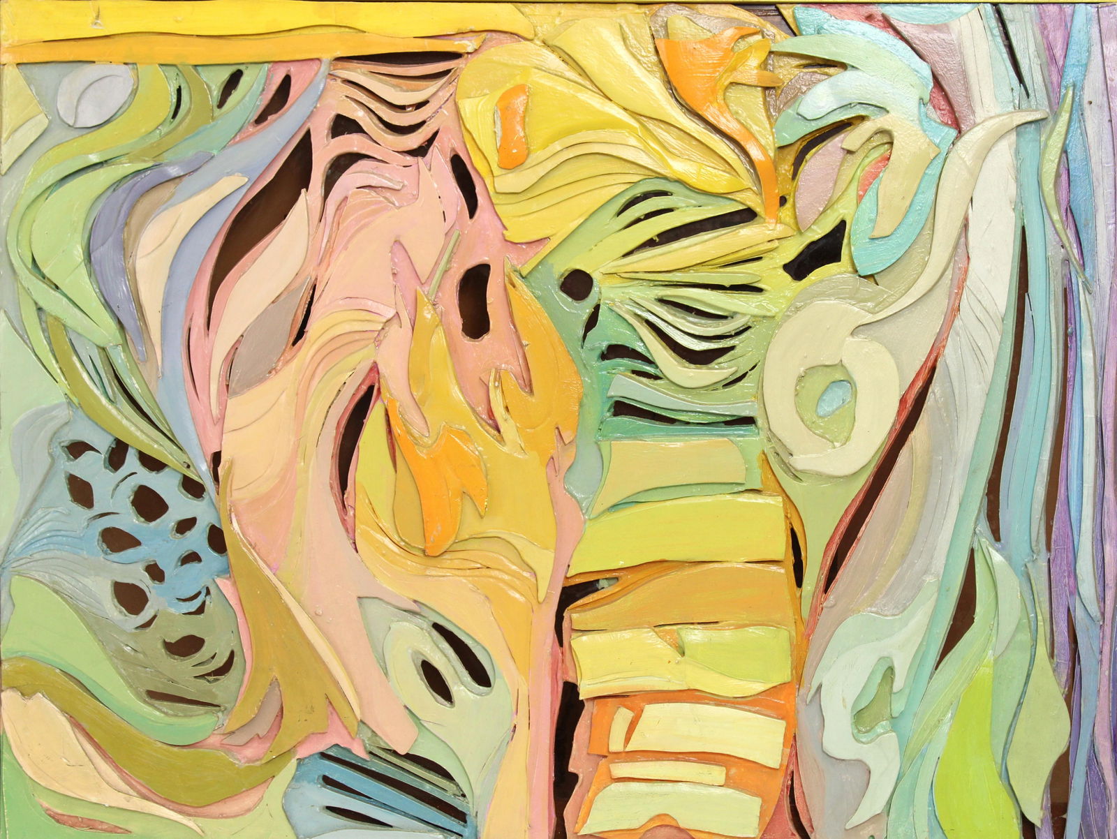 Mid 20th Century Vintage Mixed Media Postmodern Pastel Tone Painting Wall Sculpture #2, Framed - 2