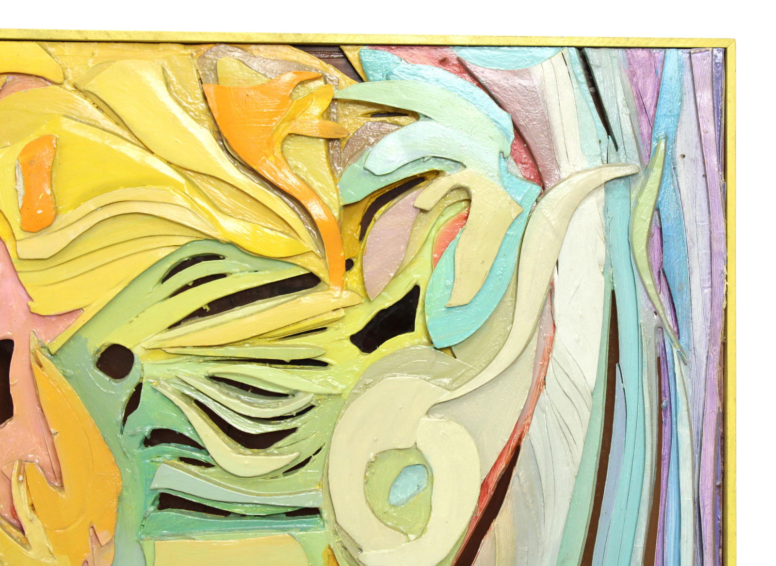 Mid 20th Century Vintage Mixed Media Postmodern Pastel Tone Painting Wall Sculpture #2, Framed - 3