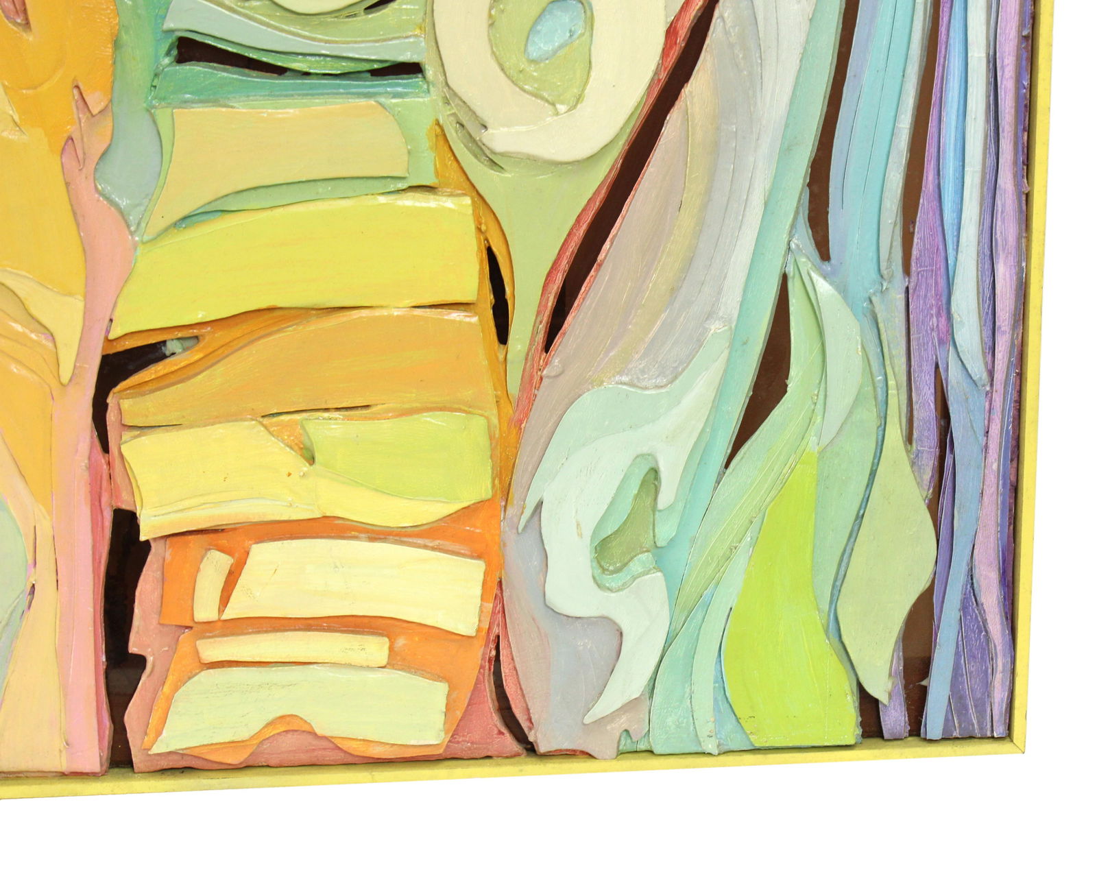 Mid 20th Century Vintage Mixed Media Postmodern Pastel Tone Painting Wall Sculpture #2, Framed - 4