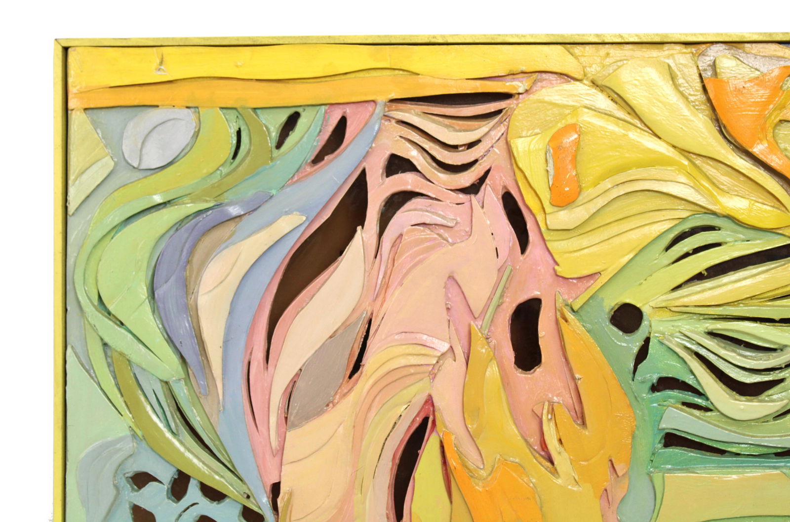 Mid 20th Century Vintage Mixed Media Postmodern Pastel Tone Painting Wall Sculpture #2, Framed - 5