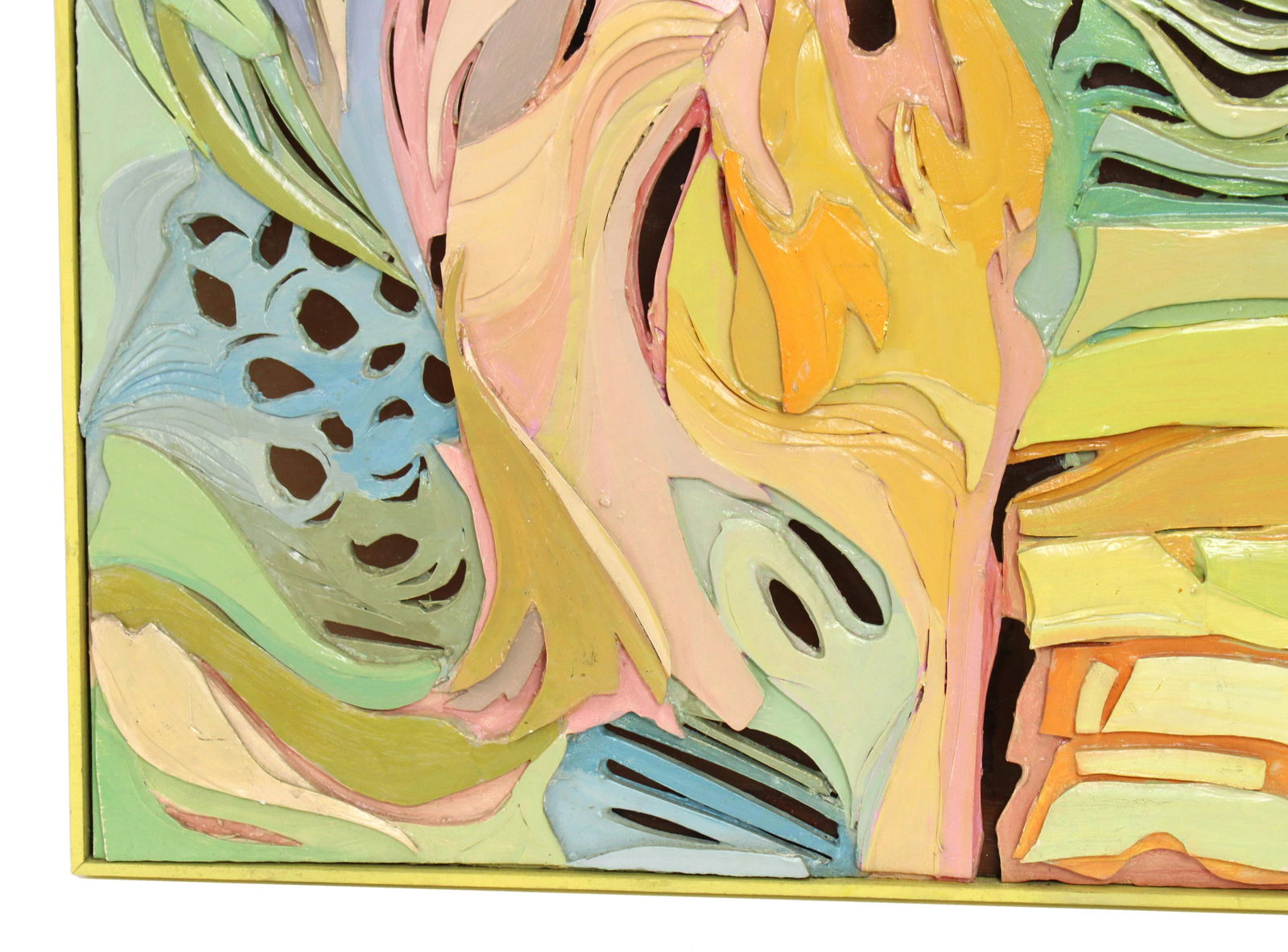 Mid 20th Century Vintage Mixed Media Postmodern Pastel Tone Painting Wall Sculpture #2, Framed - 6