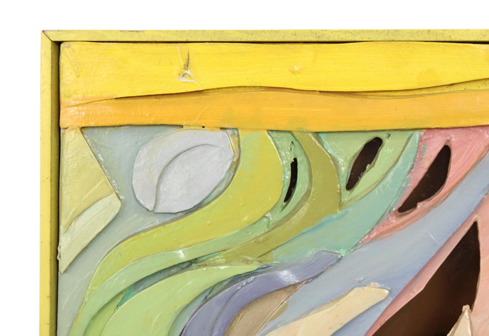 Mid 20th Century Vintage Mixed Media Postmodern Pastel Tone Painting Wall Sculpture #2, Framed - 7