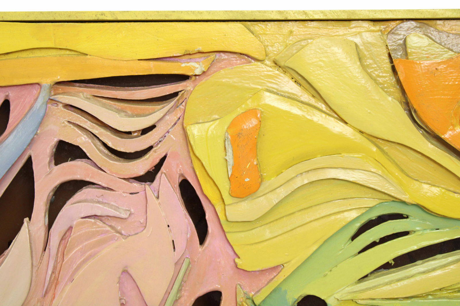 Mid 20th Century Vintage Mixed Media Postmodern Pastel Tone Painting Wall Sculpture #2, Framed - 8