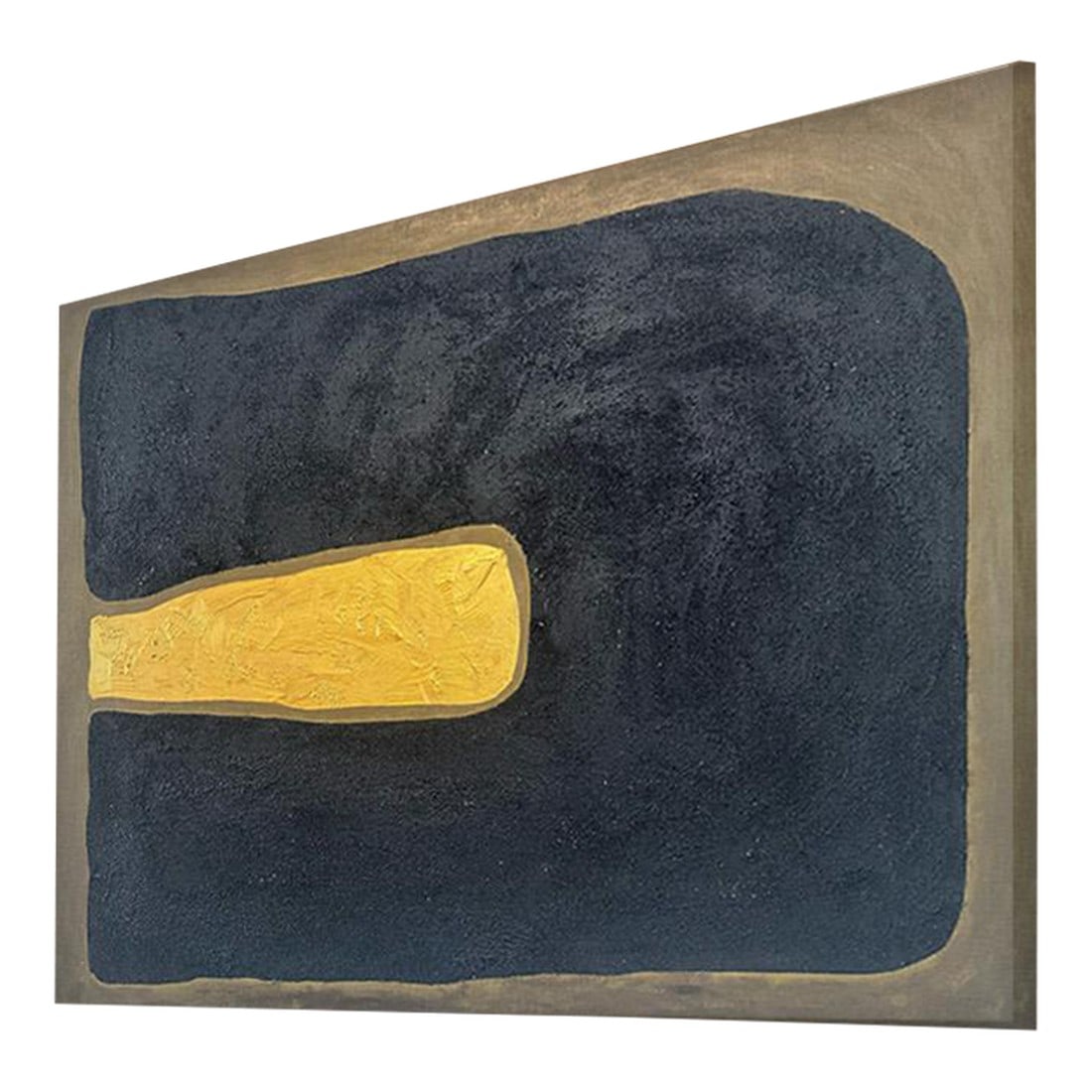 Gold and Carbon Painting on Spanish Linen Minimalist Painting: Vintage Gold and Black Gravel Textural Masterpiece Painting "Tuning Fork" Larger Size 48x32 x3 thickness, Spanish Linen Immerse yourself in a captivating work of art that seamlessly blends sophisticat