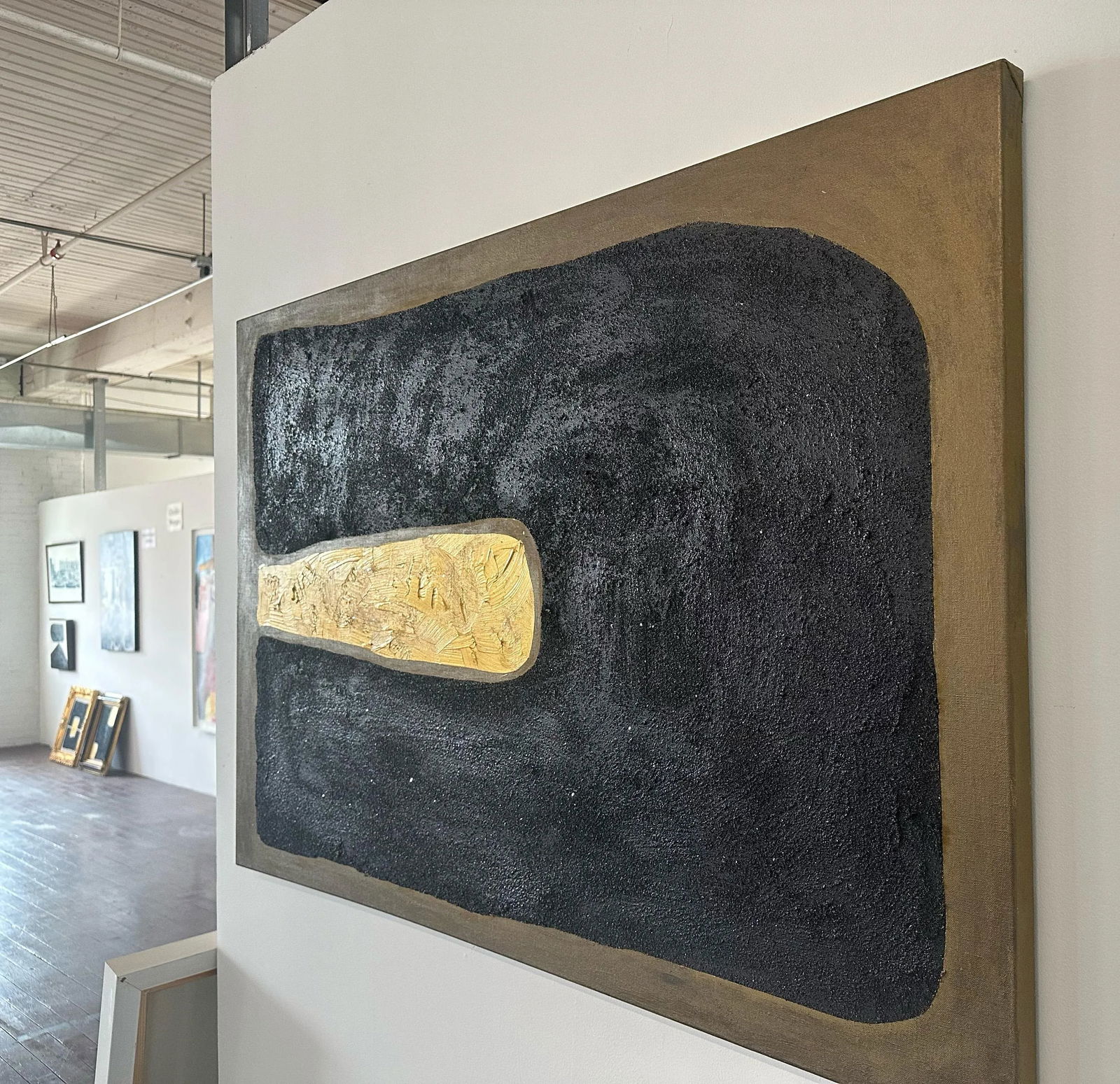 Gold and Carbon Painting on Spanish Linen Minimalist Painting - 2