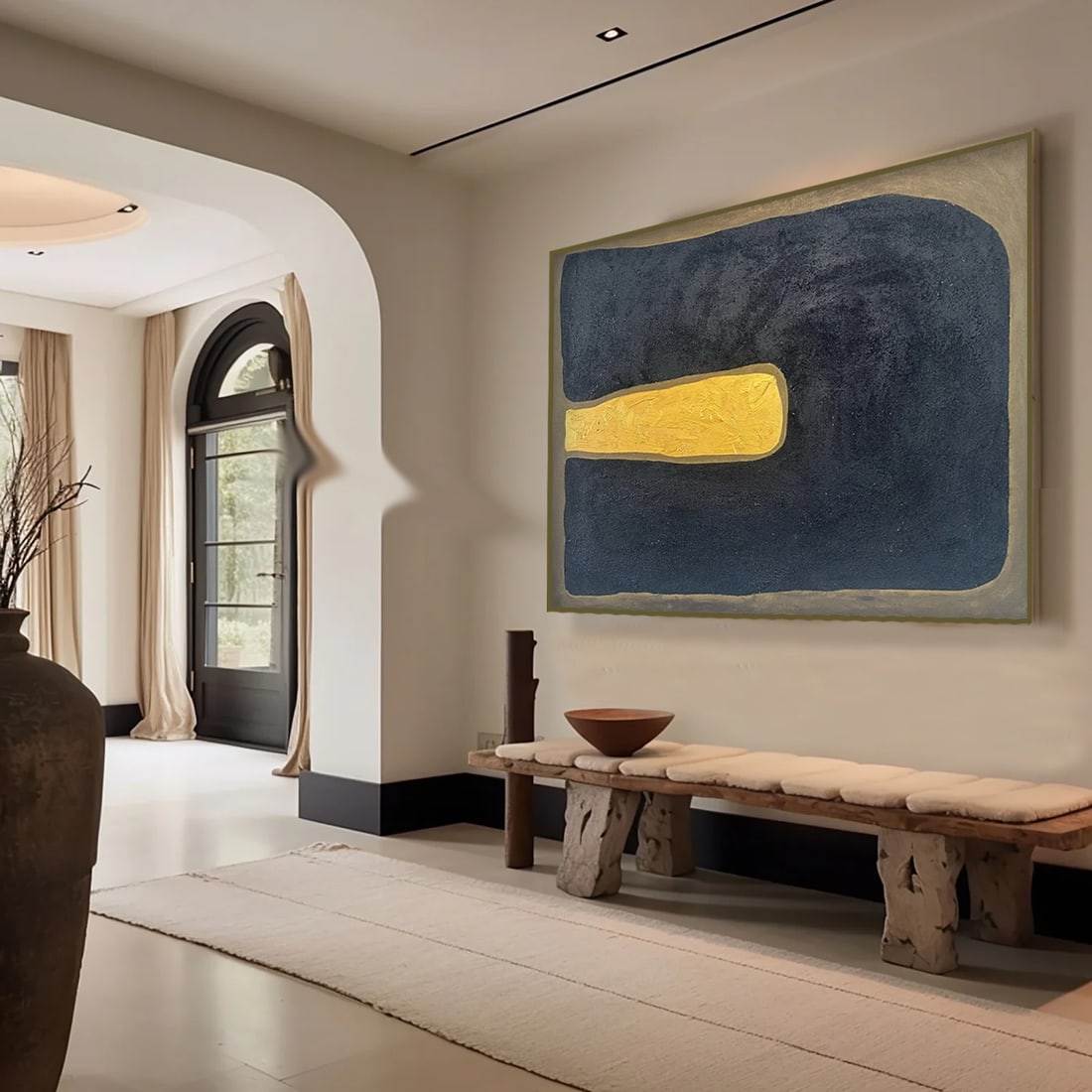 Gold and Carbon Painting on Spanish Linen Minimalist Painting - 6