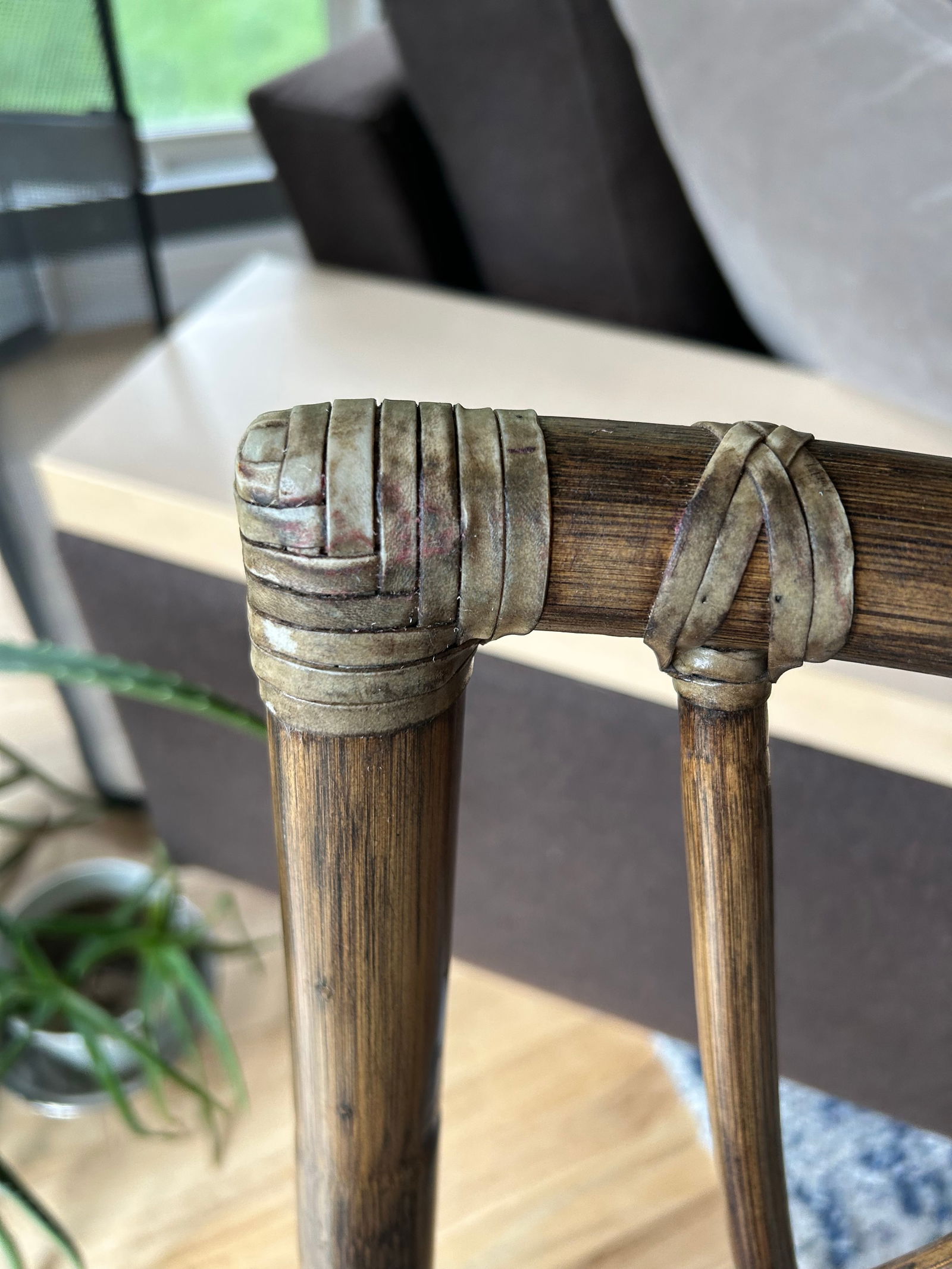 Vintage McGuire Chair 1978 Bamboo Rattan Blue Seat - 10